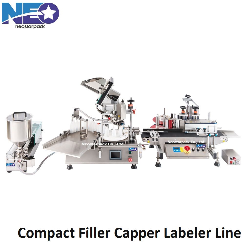 Compact filling capping labeling production line