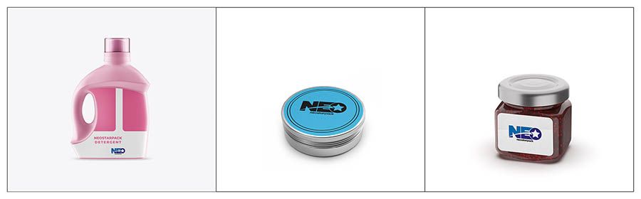 Neostarpackの自動両面ラベリング機は、洗濯洗剤、ヘアスプレー、ハチミツに適しています。