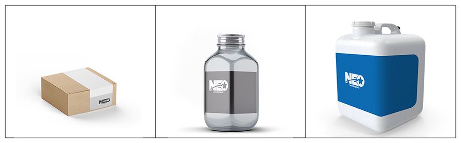 Geeignete Produkte für die automatische Dreiseiten-Etikettiermaschine von Neostarpack sind Kartons, Glasflaschen und 20-Liter-Plastikflaschen.