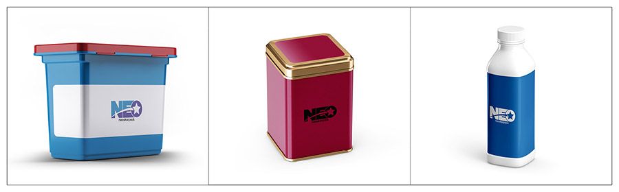 Barang yang sesuai untuk Mesin Label Tiga Sisi Automatik Neostarpack adalah Kotak perkakas, kaleng teh, dan deterjen.