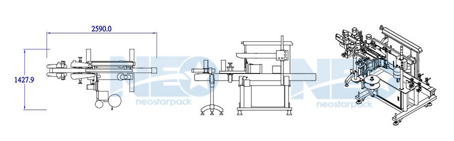 เครื่องติดฉลากด้านหน้าและด้านหลังของ Neostarpack การจัดวางเครื่อง