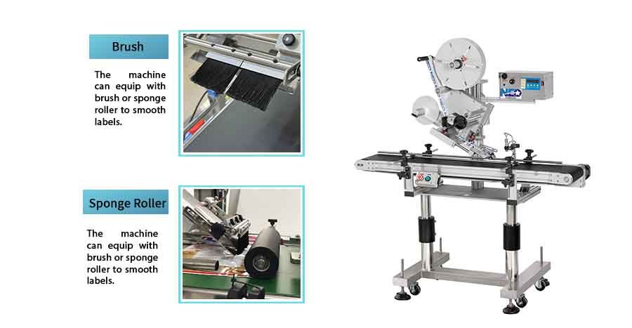 La máquina etiquetadora automática de dos lados de Neostarpack puede equiparse con un rodillo de cepillo o esponja para alisar las etiquetas.