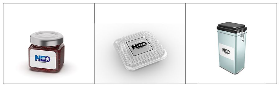Material de producto adecuado para la máquina de etiquetado lateral automático de Neostarpack incluye frascos de vidrio, cajas de galletas de plástico y latas metálicas para galletas.