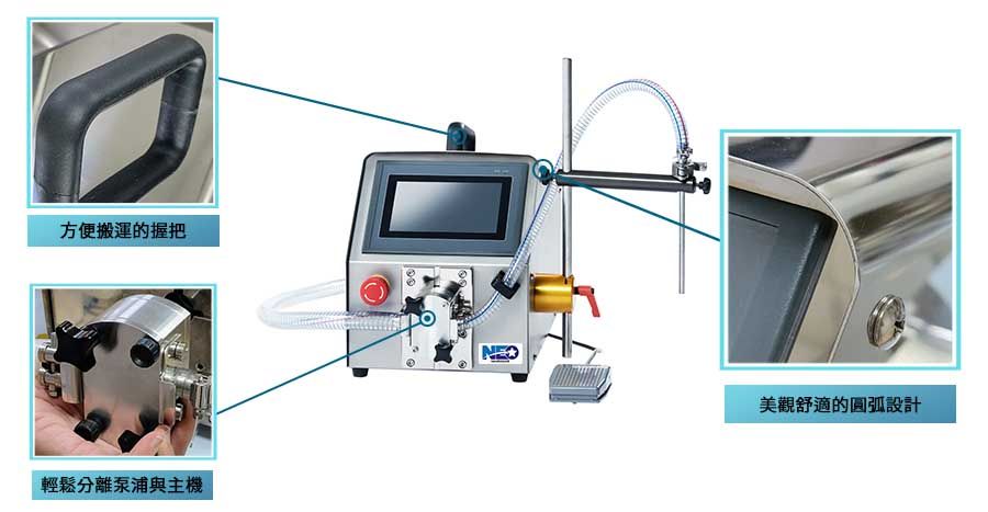 新碩達半自動齒輪式定量充填機具備輕鬆分離泵浦與主機
