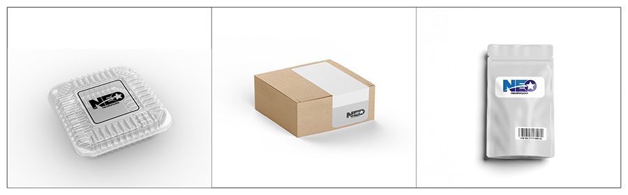 Label yang cocok untuk mesin penandaan presisi tinggi Neostarpack adalah label transparan pada wadah plastik buah, label sudut pada kotak kertas, dan label barcode pada kantong foil aluminium.