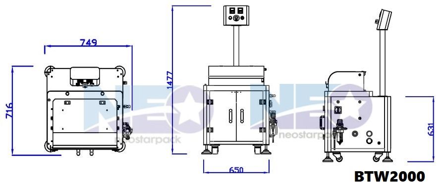 半自動洗瓶機BTW2000 三視圖
