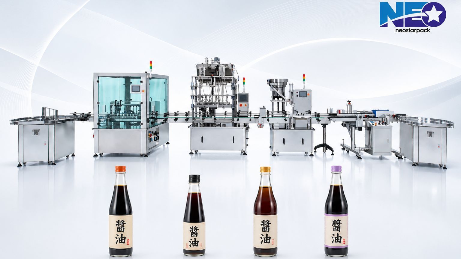 自動化醬油充填貼標機產線 自動化醬油充填貼標機產線