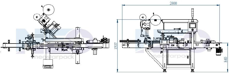 自動三面方瓶貼標機LD3055三視圖